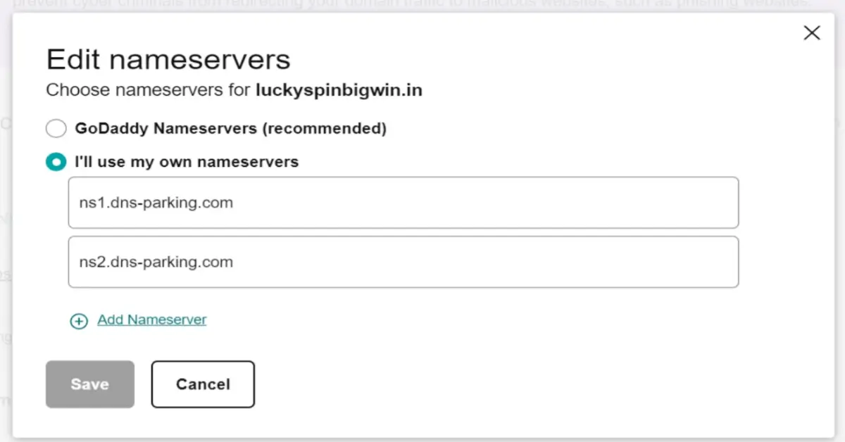edit godaddy name server